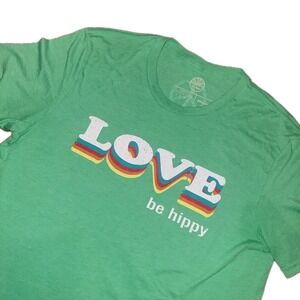Be Hippy Graphic T-Shirt LOVE Lifestyle Tee Retro Green Medium
